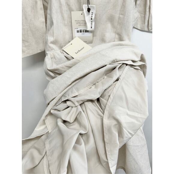 MIOU MUSE Dress Size Small Bow Tie A-Line Mini Linen Blend New - Picture 11 of 12